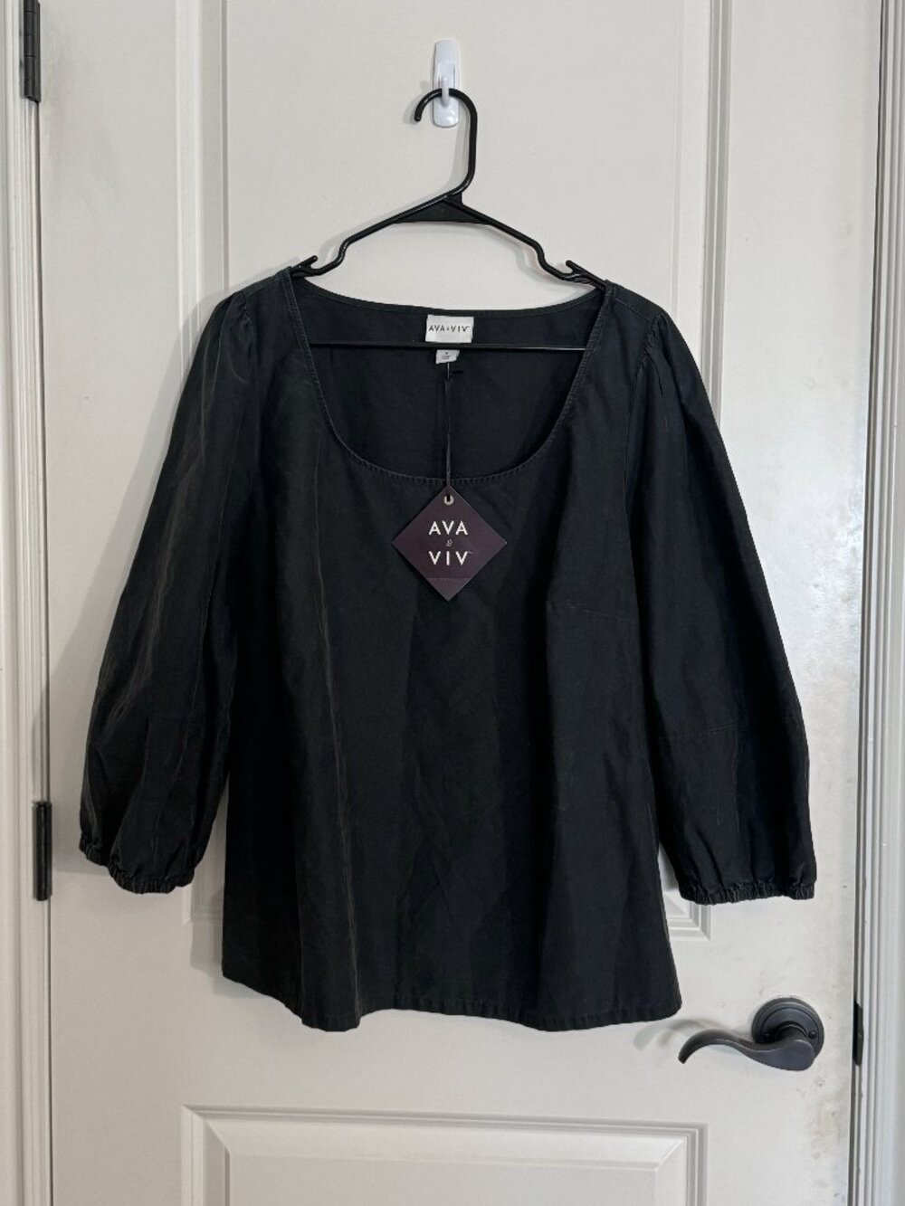 Ava & Viv Balloon Sleeve Black Blouse